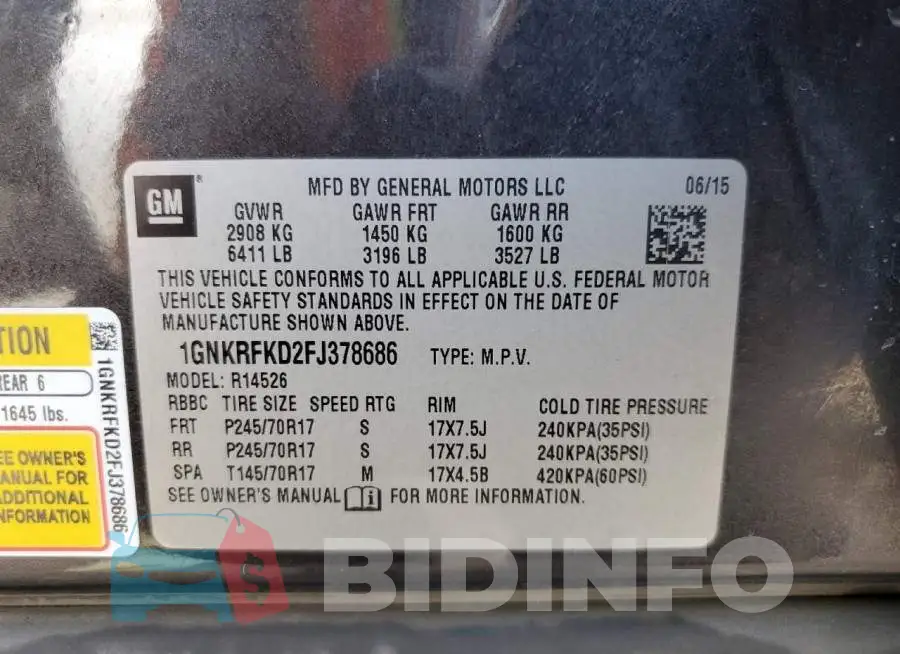 1GNKRFKD2FJ378686 Photo# 13