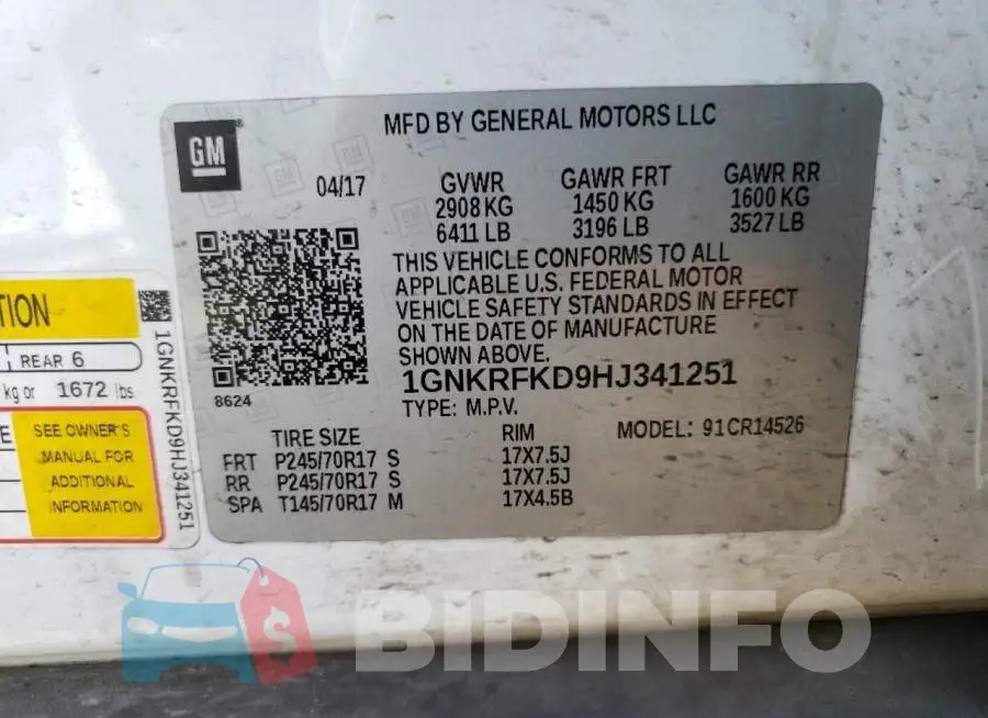 1GNKRFKD9HJ341251 Photo# 13