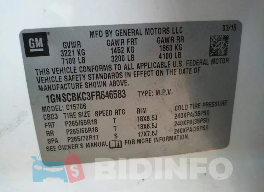 1GNSCBKC3FR646583 Photo# 14