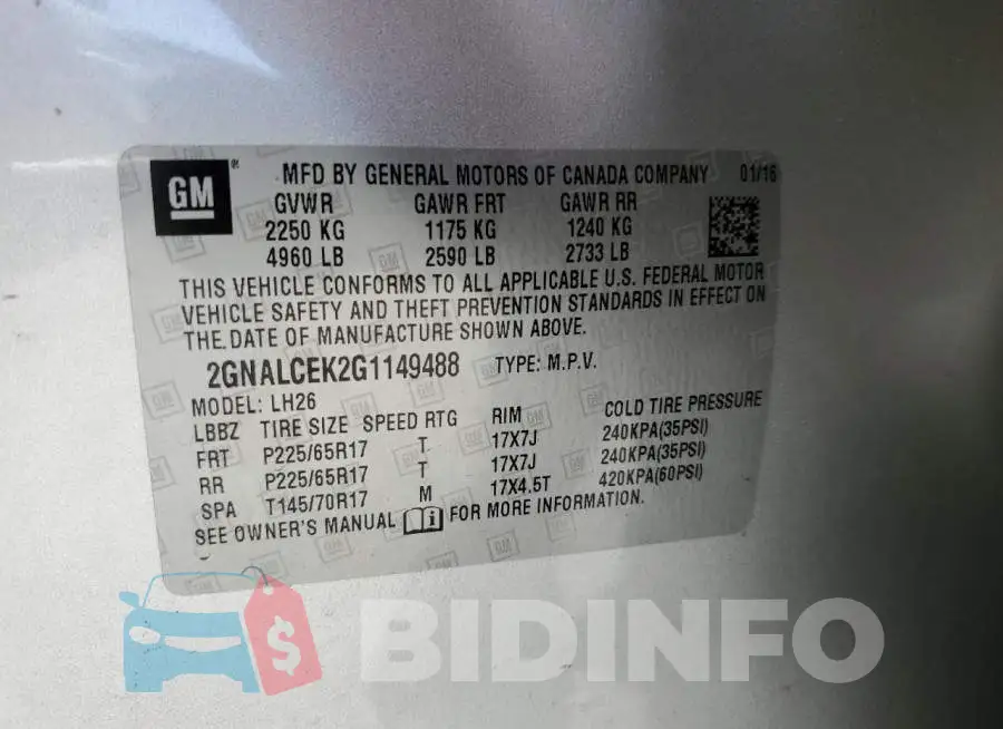 2GNALCEK2G1149488 Photo# 13