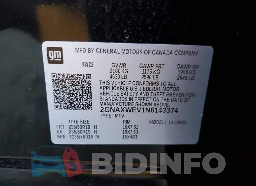 2GNAXWEV1N6143374 Photo# 13