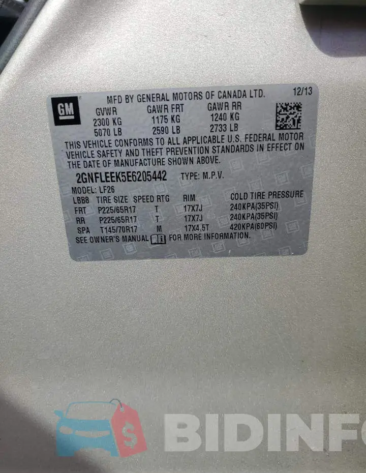 2GNFLEEK5E6205442 Photo# 13