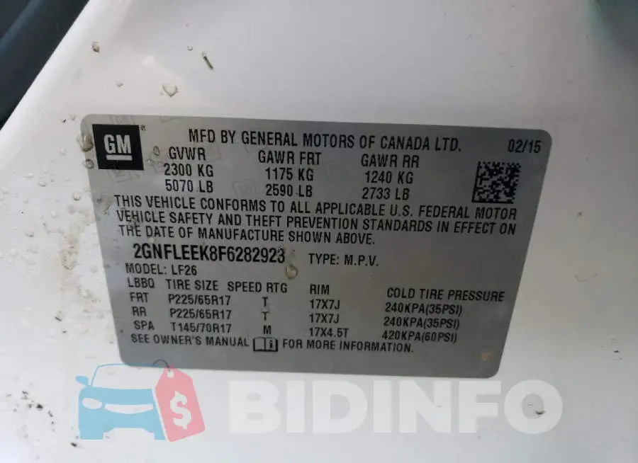 2GNFLEEK8F6282923 Photo# 13