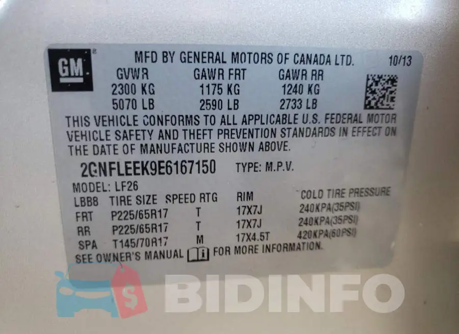 2GNFLEEK9E6167150 Photo# 12