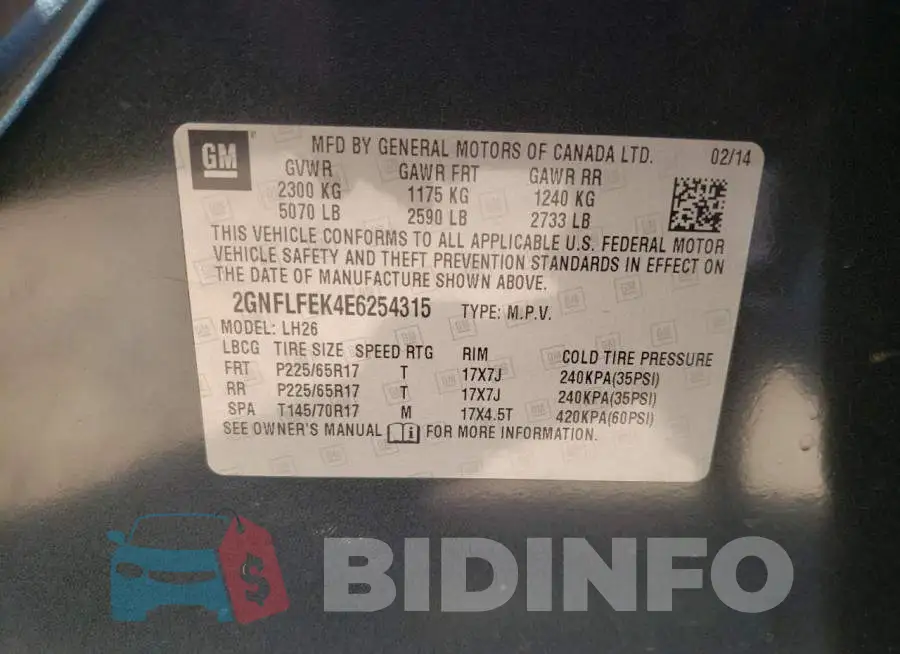 2GNFLFEK4E6254315 Photo# 14