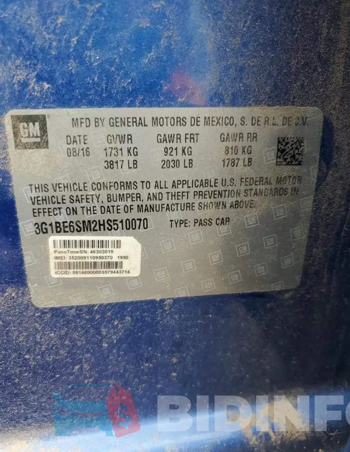 3G1BE6SM2HS510070 Photo# 12