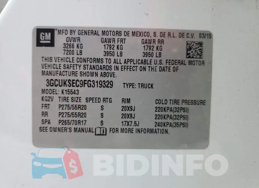 3GCUKSEC9FG319329 Photo# 12