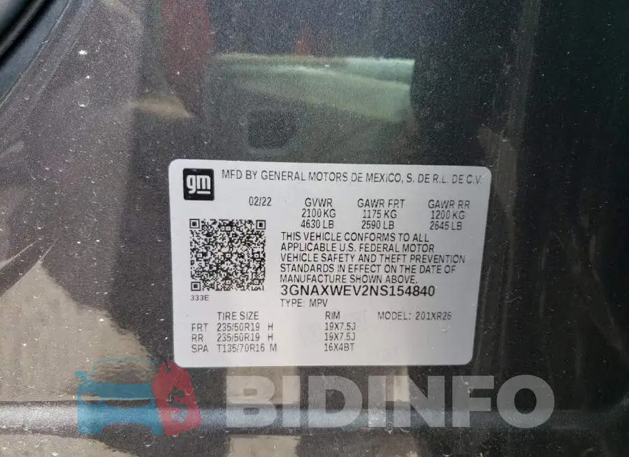 3GNAXWEV2NS154840 Photo# 14