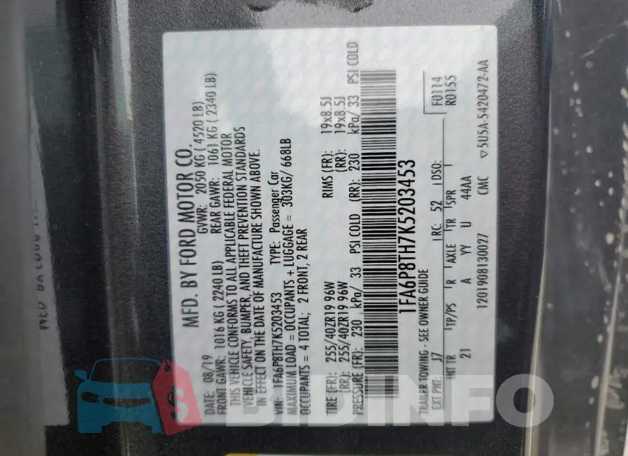 1FA6P8TH7K5203453 Photo# 12