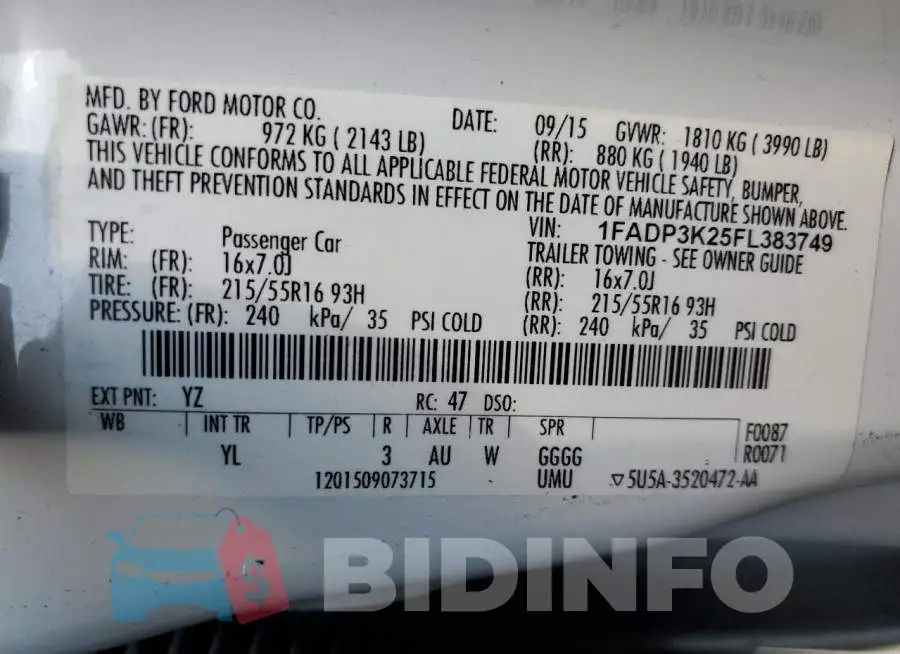 1FADP3K25FL383749 Photo# 13