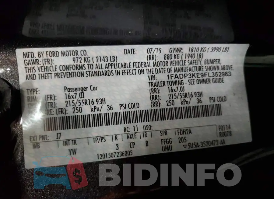 1FADP3KE9FL352983 Photo# 12