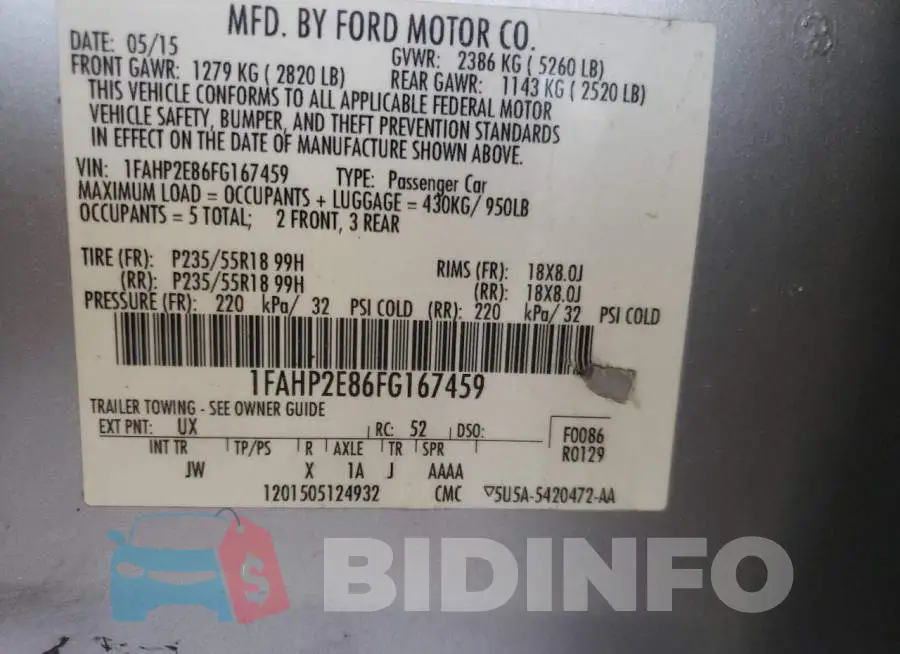 1FAHP2E86FG167459 Photo# 12