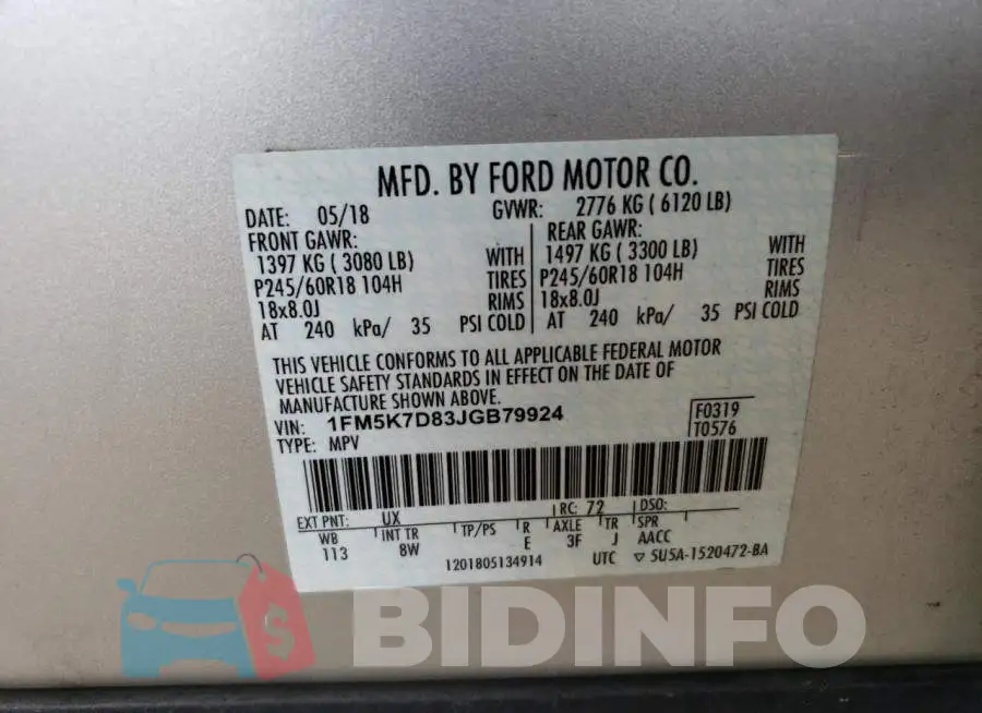 1FM5K7D83JGB79924 Photo# 13