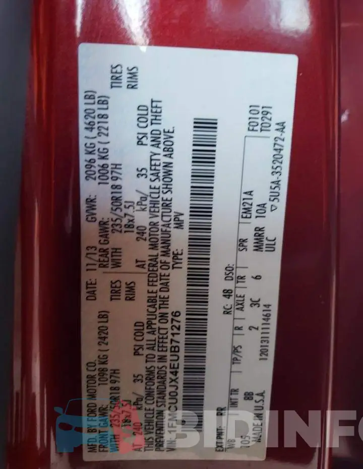1FMCU0JX4EUB71276 Photo# 12