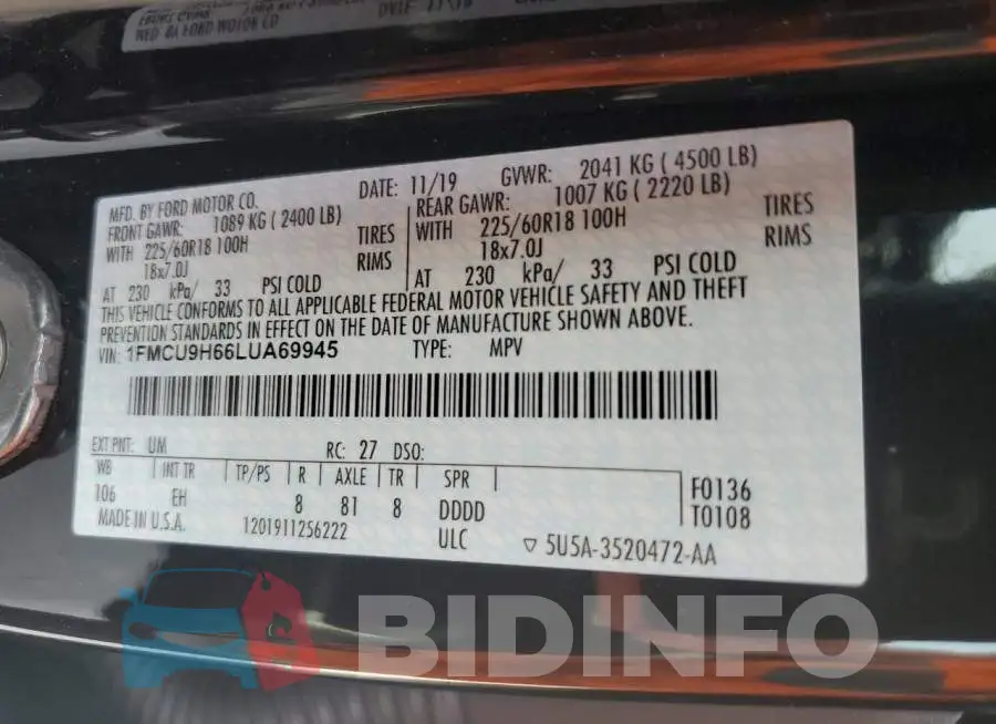 1FMCU9H66LUA69945 Photo# 13