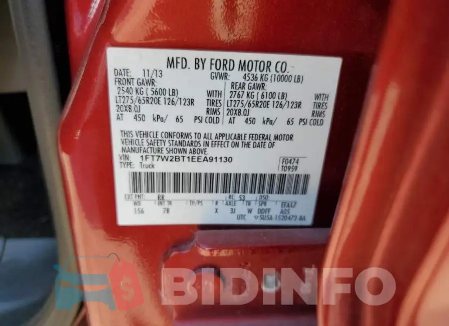 1FT7W2BT1EEA91130 Photo# 12