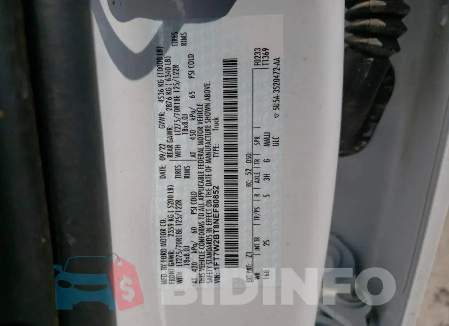 1FT7W2BT8NEF80852 Photo# 12