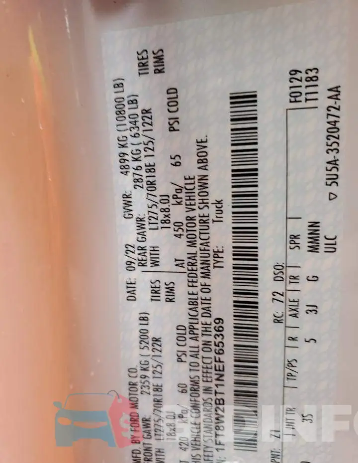 1FT8W2BT1NEF65369 Photo# 12