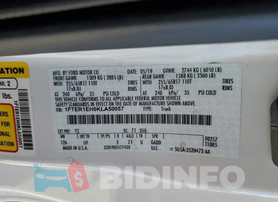 1FTER1EH0KLA50057 Photo# 12