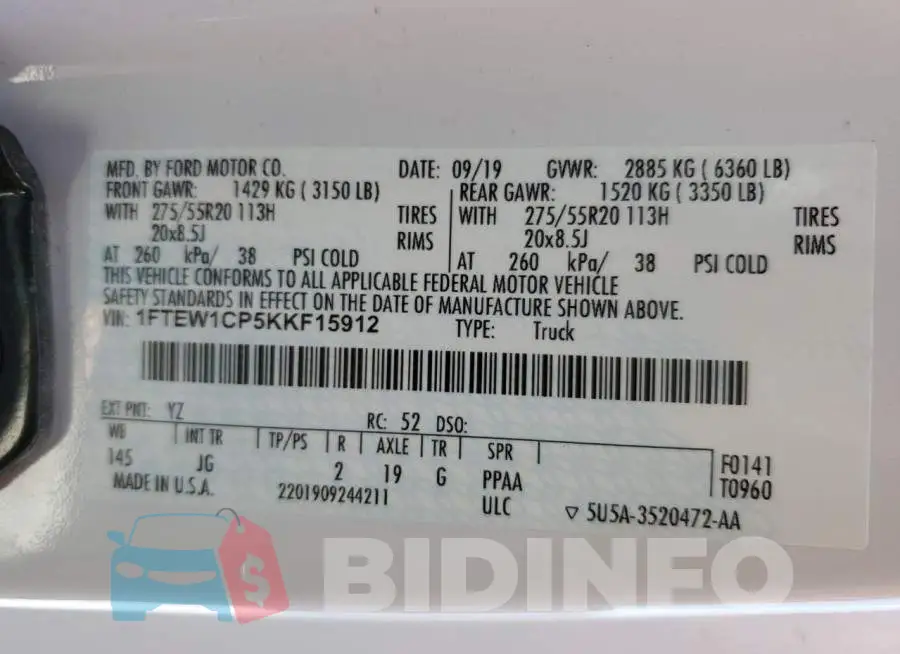 1FTEW1CP5KKF15912 Photo# 12