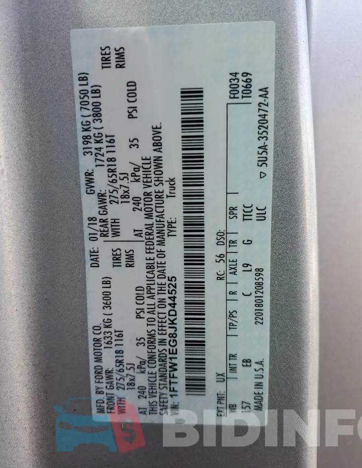 1FTFW1EG8JKD44525 Photo# 12