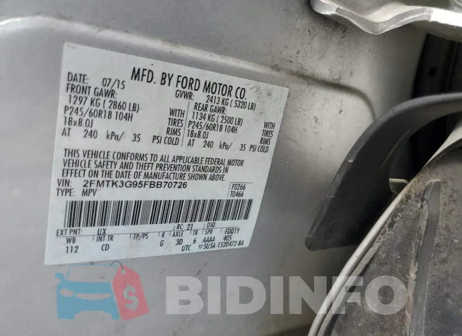 2FMTK3G95FBB70726 Photo# 12