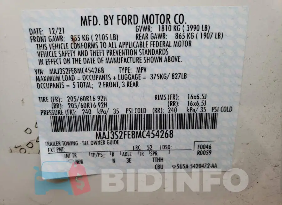MAJ3S2FE8MC454268 Photo# 13