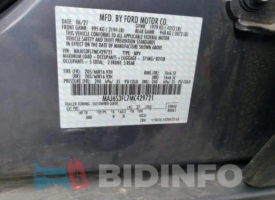 MAJ6S3FL7MC429721 Photo# 13