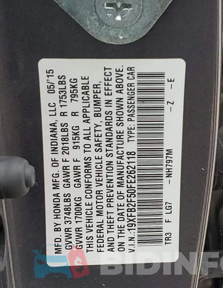 19XFB2F50FE262118 Photo# 12