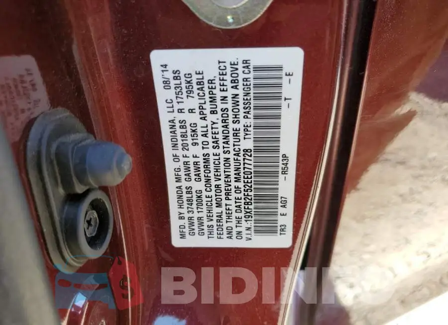 19XFB2F52EE077728 Photo# 13
