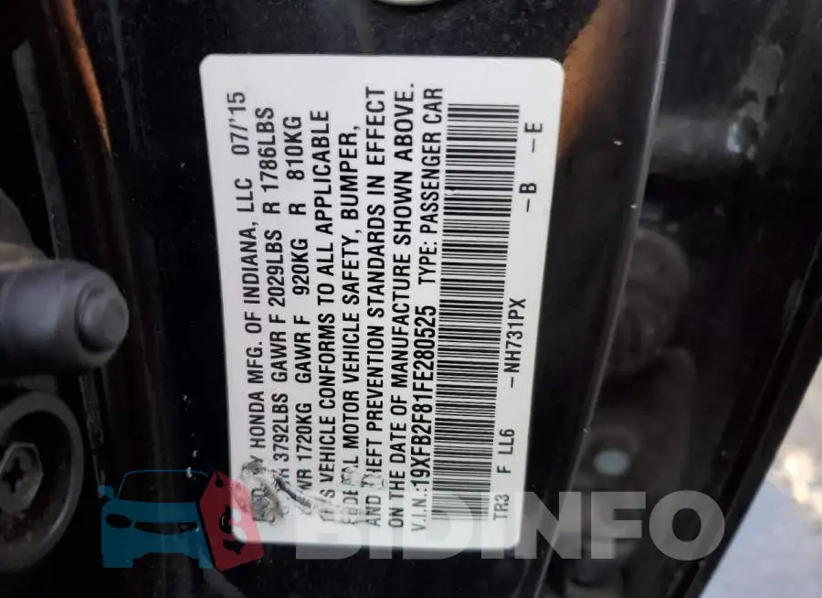 19XFB2F81FE280525 Photo# 12