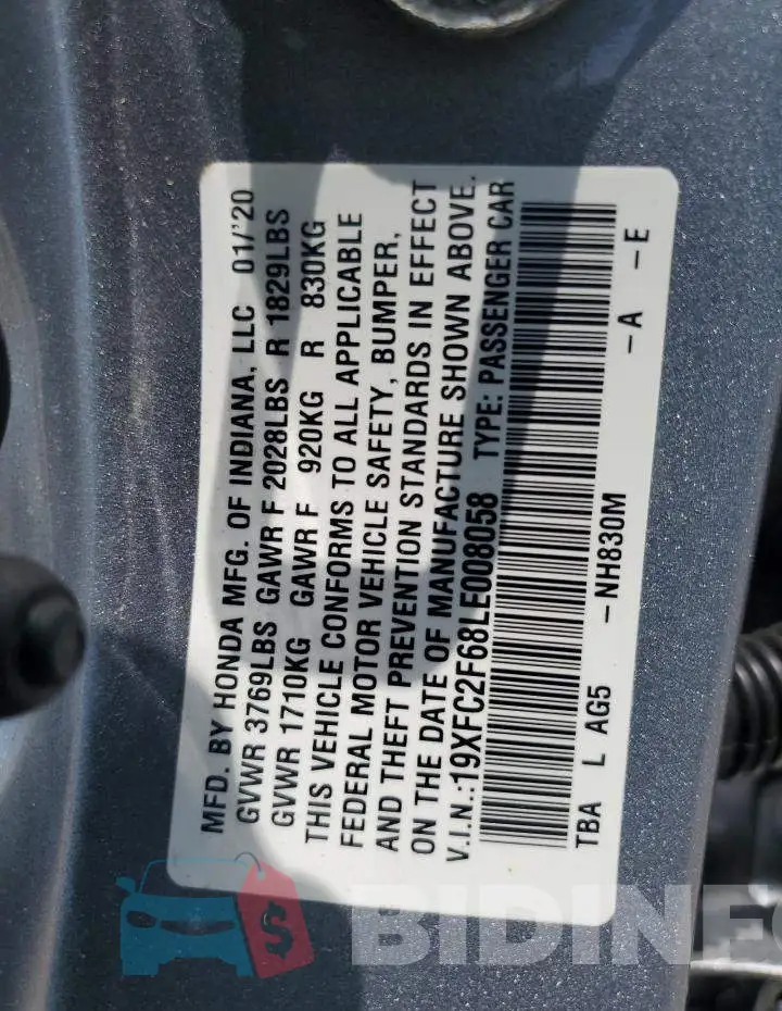 19XFC2F68LE008058 Photo# 12