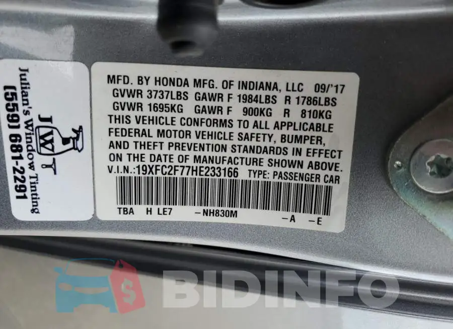 19XFC2F77HE233166 Photo# 12