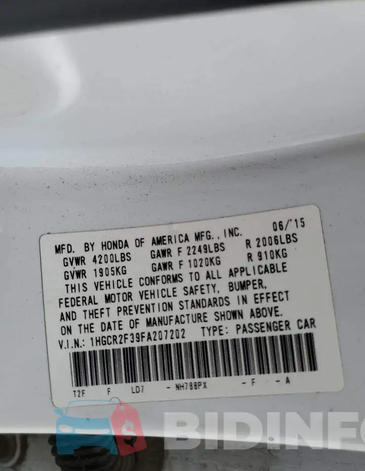 1HGCR2F39FA207202 Photo# 12