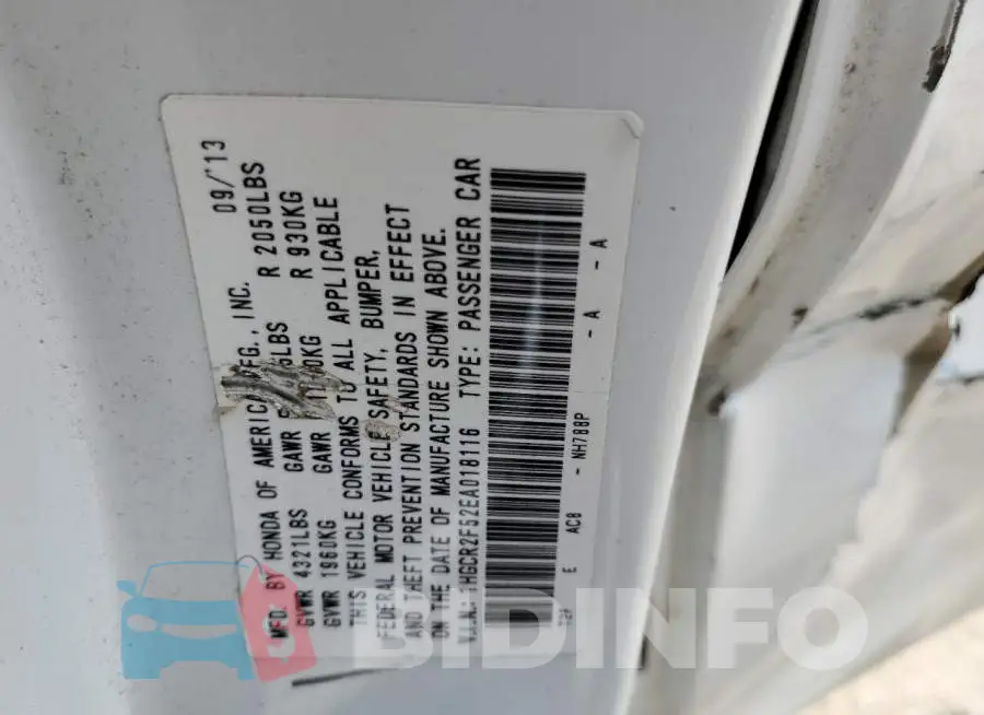 1HGCR2F52EA018116 Photo# 12
