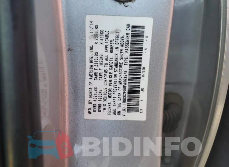 1HGCR2F56FA063576 Photo# 12
