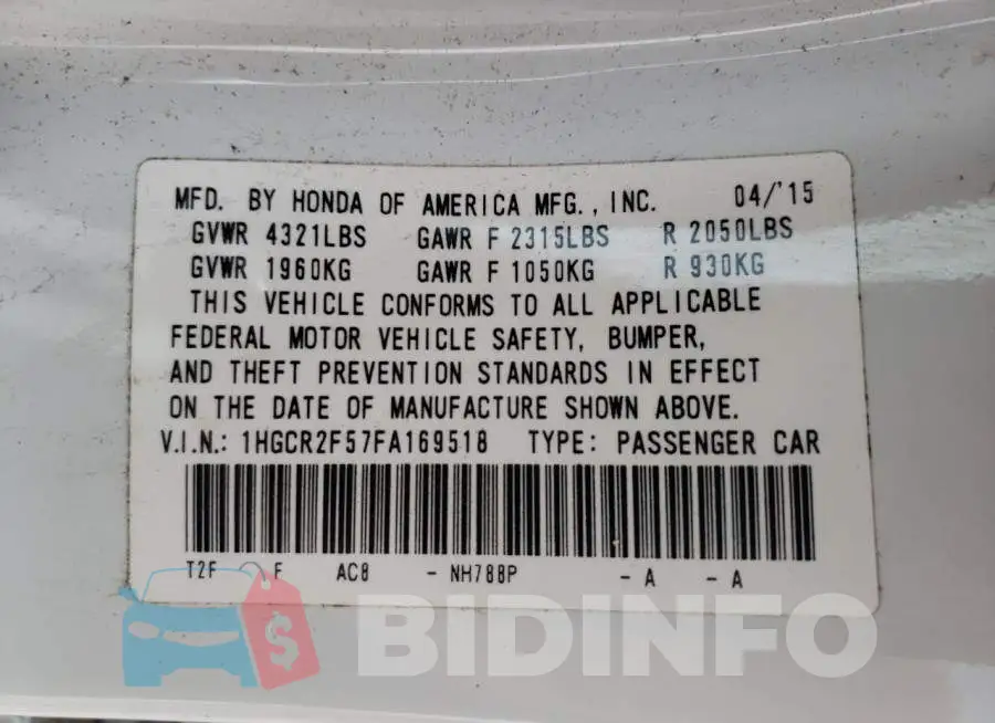 1HGCR2F57FA169518 Photo# 12