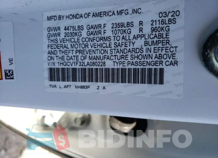 1HGCV1F32LA080228 Photo# 12