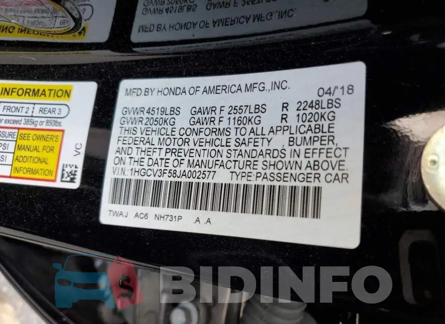 1HGCV3F58JA002577 Photo# 12