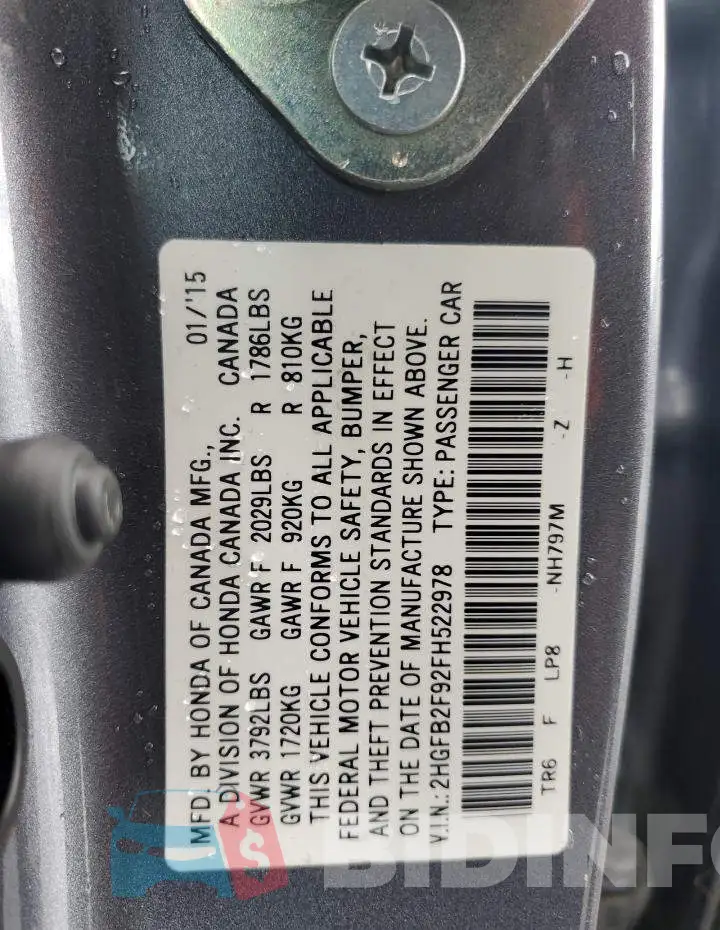 2HGFB2F92FH522978 Photo# 12