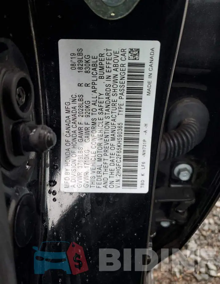 2HGFC2F65KH590365 Photo# 12
