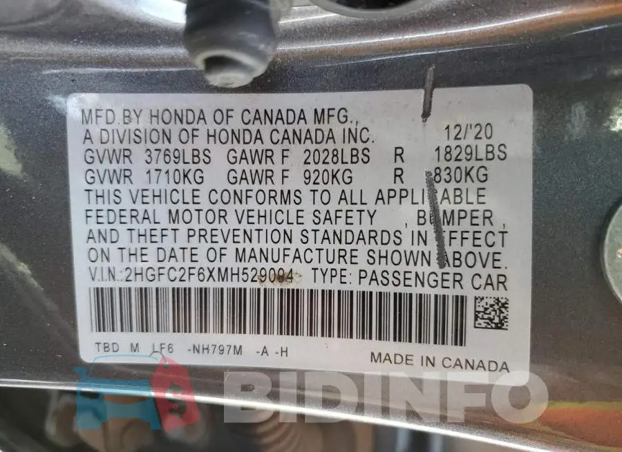 2HGFC2F6XMH529094 Photo# 12
