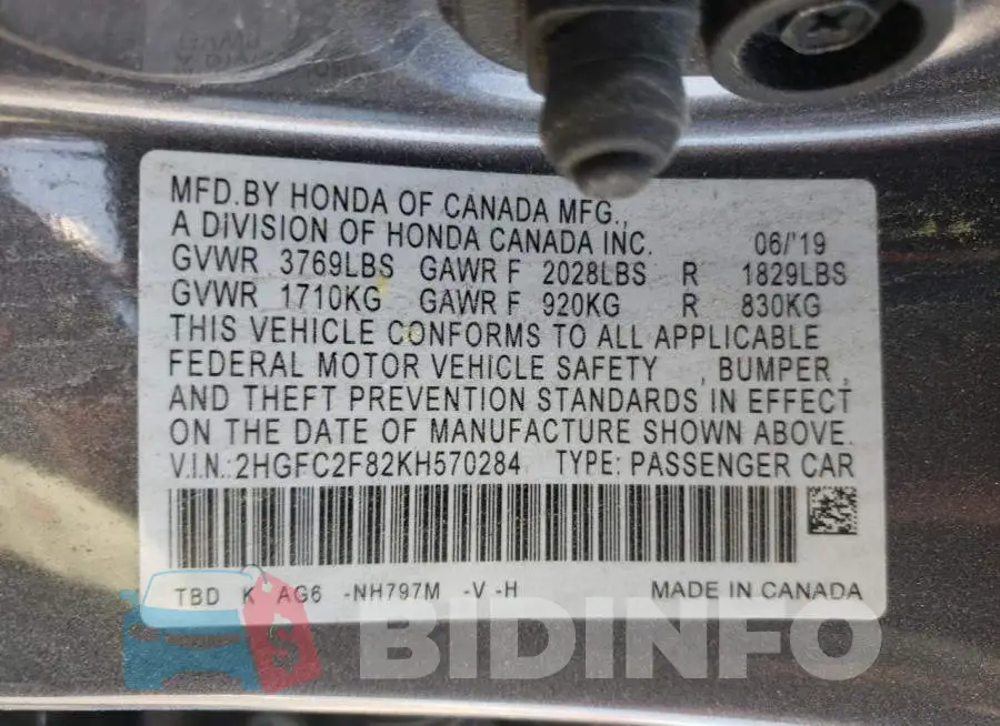 2HGFC2F82KH570284 Photo# 13