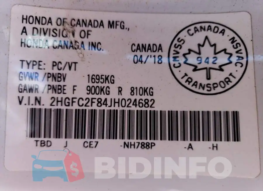 2HGFC2F84JH024682 Photo# 12