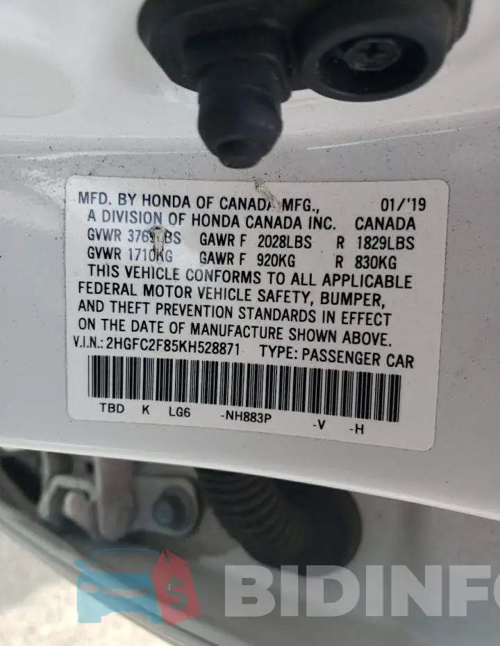 2HGFC2F85KH528871 Photo# 12