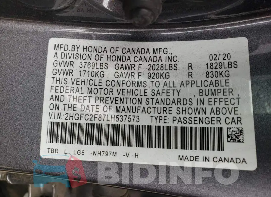 2HGFC2F87LH537573 Photo# 12