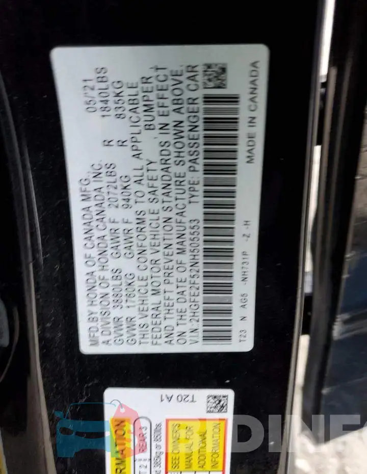 2HGFE2F52NH505553 Photo# 12