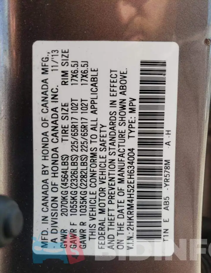 2HKRM4H52EH634004 Photo# 13