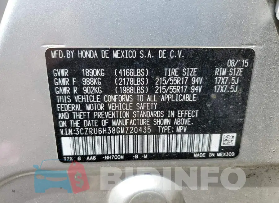 3CZRU6H38GM720435 Photo# 12