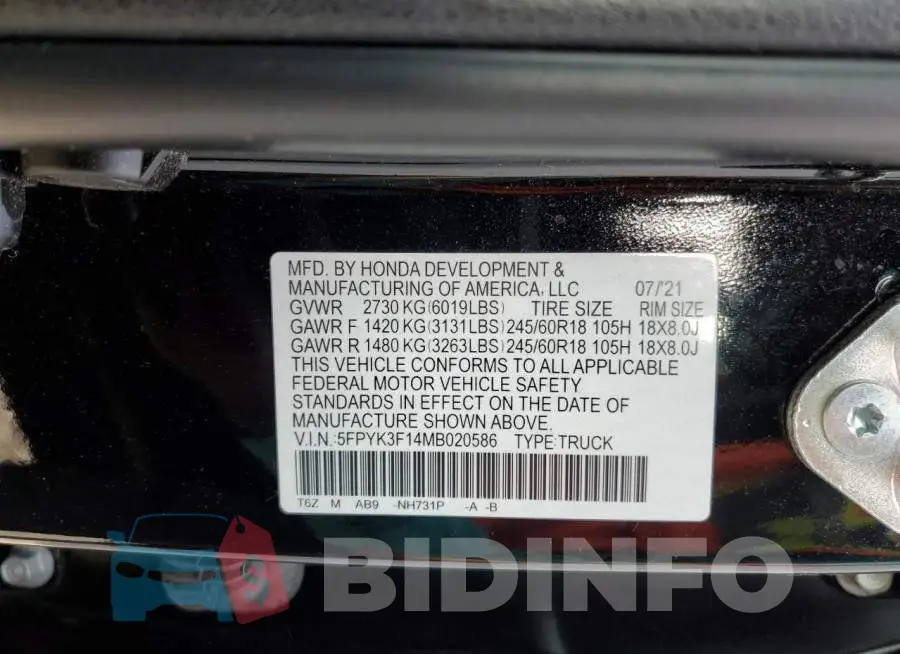 5FPYK3F14MB020586 Photo# 12